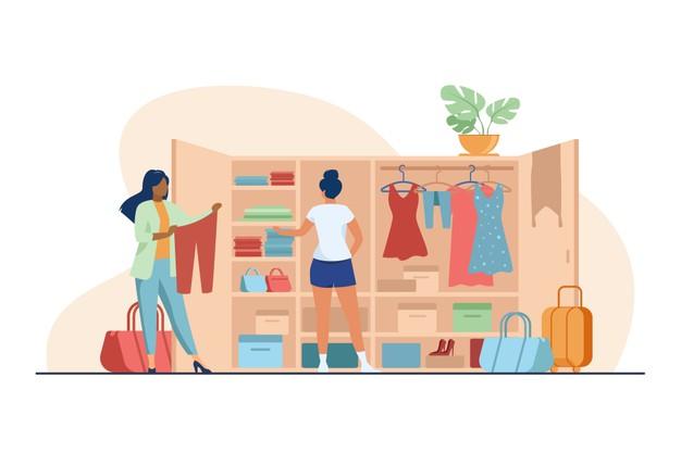 Image by: https://www.freepik.com/free-vector/two-women-choosing-clothes-travel-from-wardrobe-apparel-dress-baggage-flat-vector-illustration-fashion-vacation-concept_10613808.htm