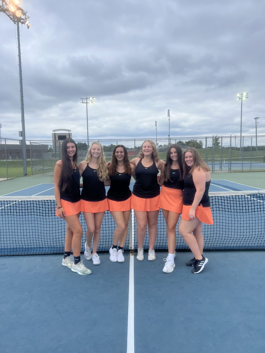 Seniors on the Davie High Women's Tennis Team; Tru Koren, Karlie Quinn, Leslie Newsom, Katelyn Cohen. Sarah West Marklin, and Grace Jacobs