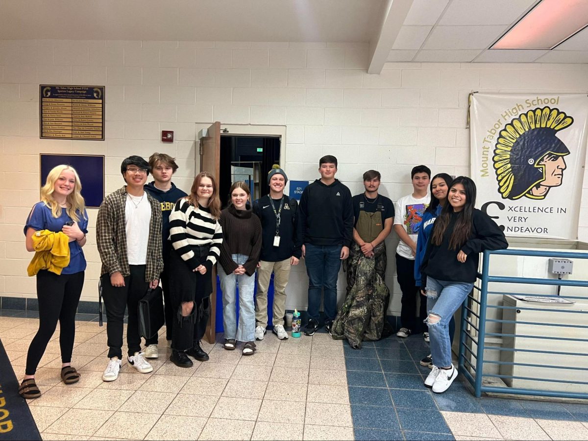 The students pictured from left to right: Berkley Hoge, Matthew Tran, Micah Fyrar, Ashtyn Andrews, Quinn Smeeton, Mr. Wood, Jason Renfro, Cody Leath, Carlos Calderon-Santamaria, Deseree Turner, and Erika Arellano.