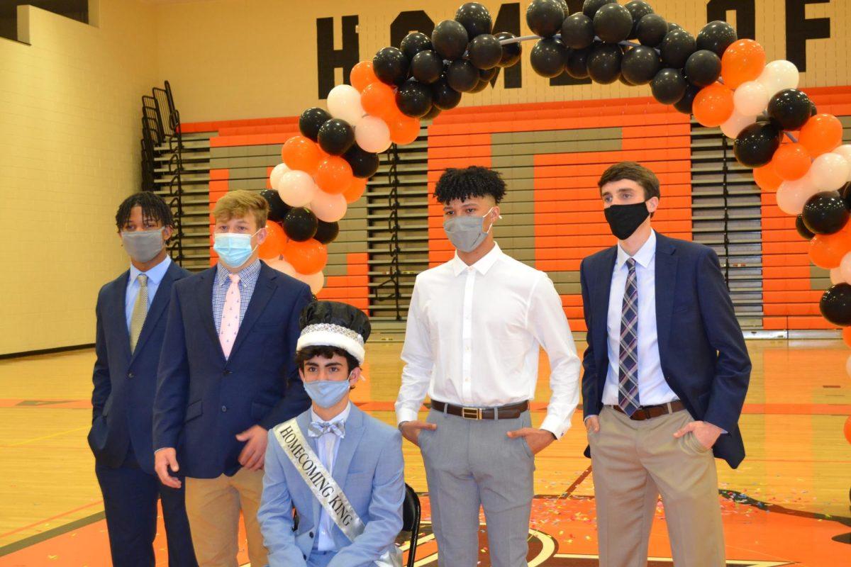 The 2021 Homecoming King and Court - from left Kristian Lyons, Beaven Arey, Luke Stillson, Xander Youmans, Luke Williams