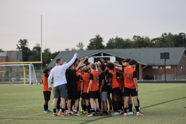 The War Eagles huddle up before a home game.