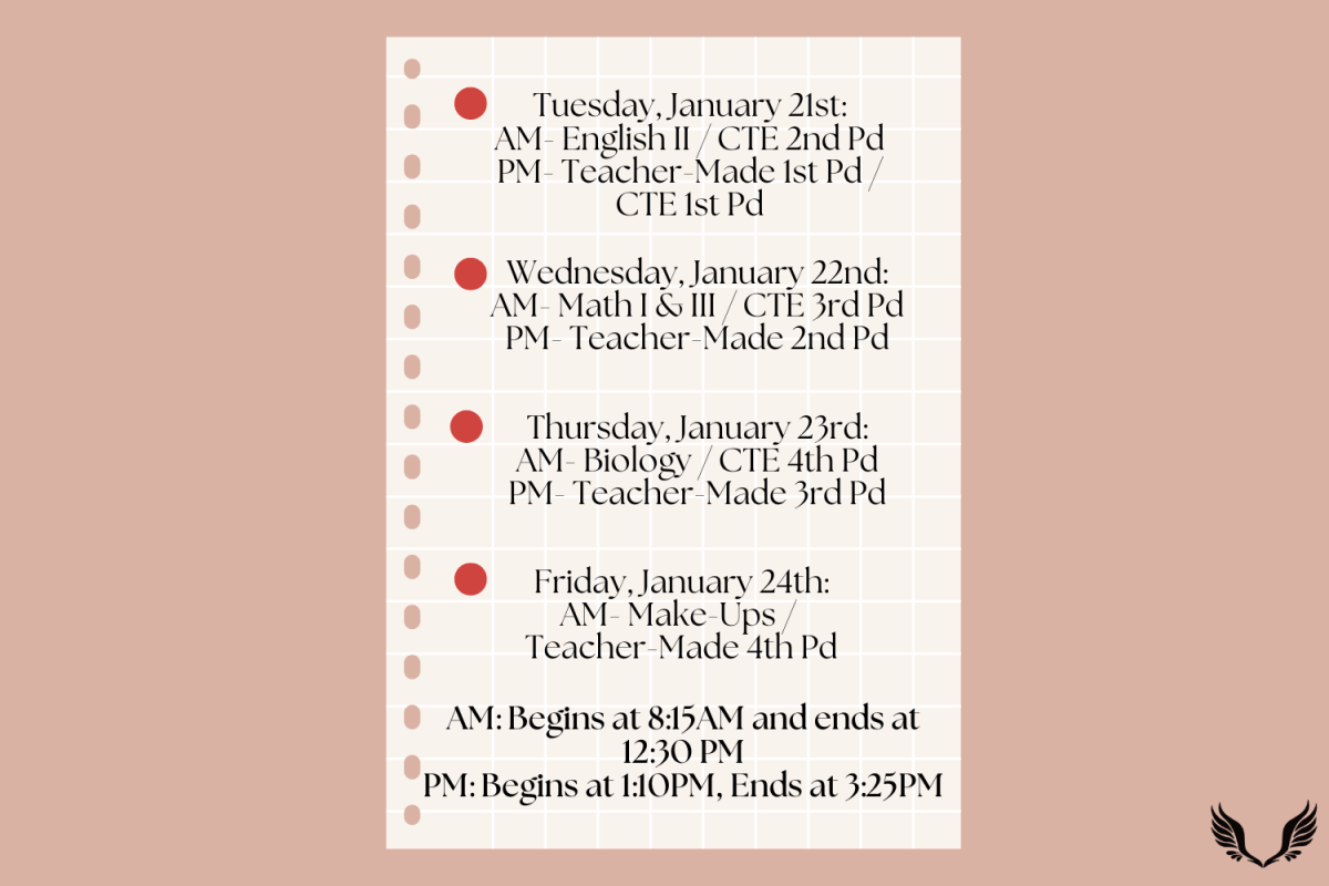 The exam schedule includes both morning and afternoon sessions to account for the snow day.