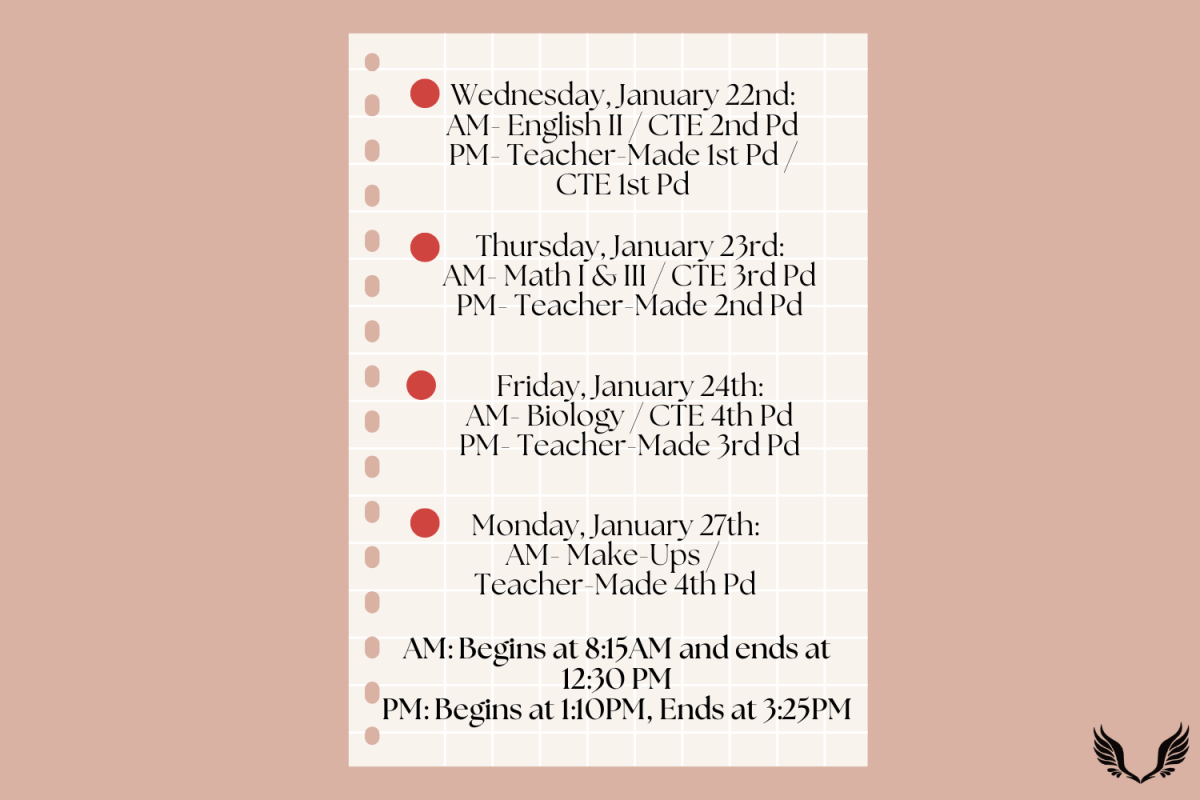 The exam schedule includes both morning and afternoon sessions to account for the snow day.