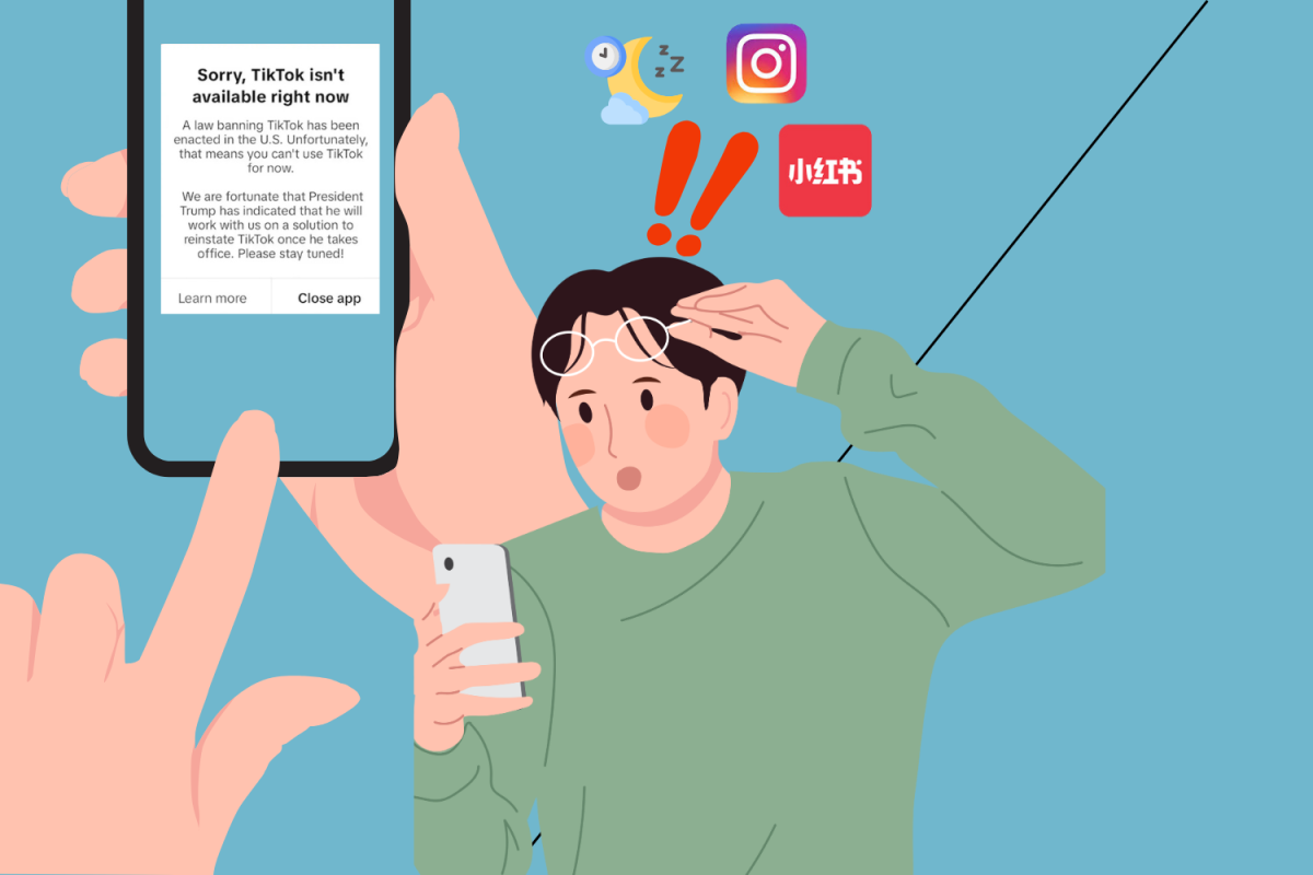 The fourteen-hour TikTok "ban" created confusion for a number of Americans as they contemplated life without their go-to short-form media app. 

Graphic designed by Grace Carroll via Canva.com