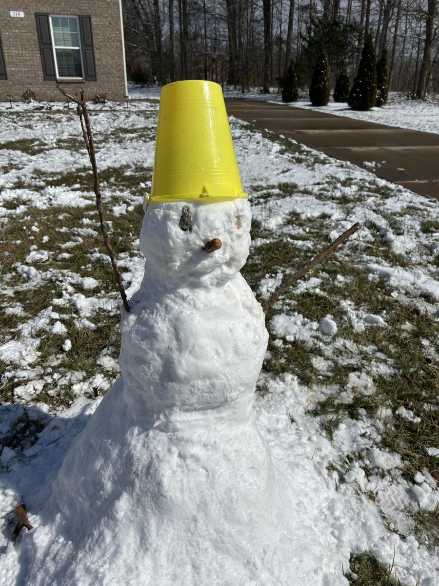 Sophomore Mady McVey built a snowman named Jimbob while taking a break from school work on her remote day February 20.