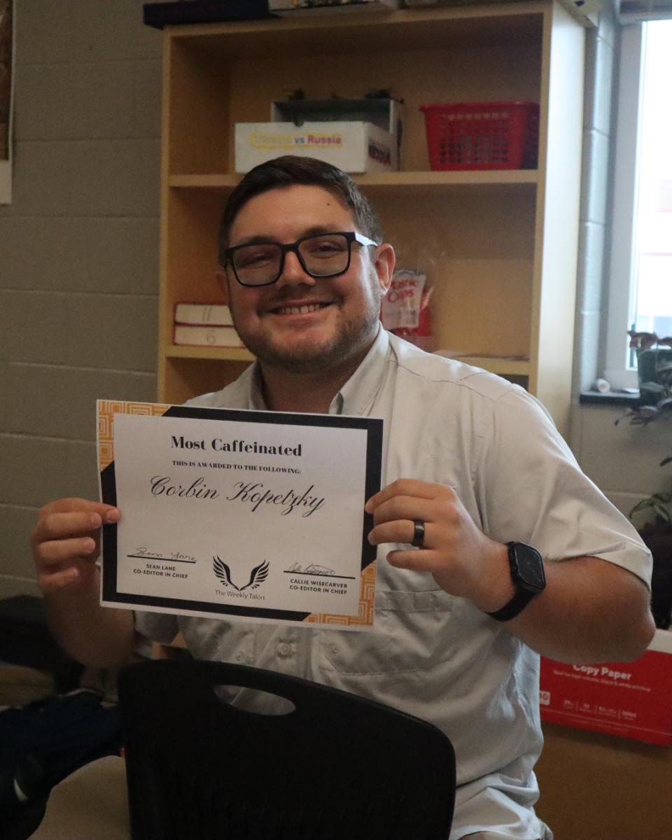 Corbin Kopetzky is arguably overdependent on his precious cup of joe and may or may not be in violation of the fire code by having a coffee pot hidden in his classroom.