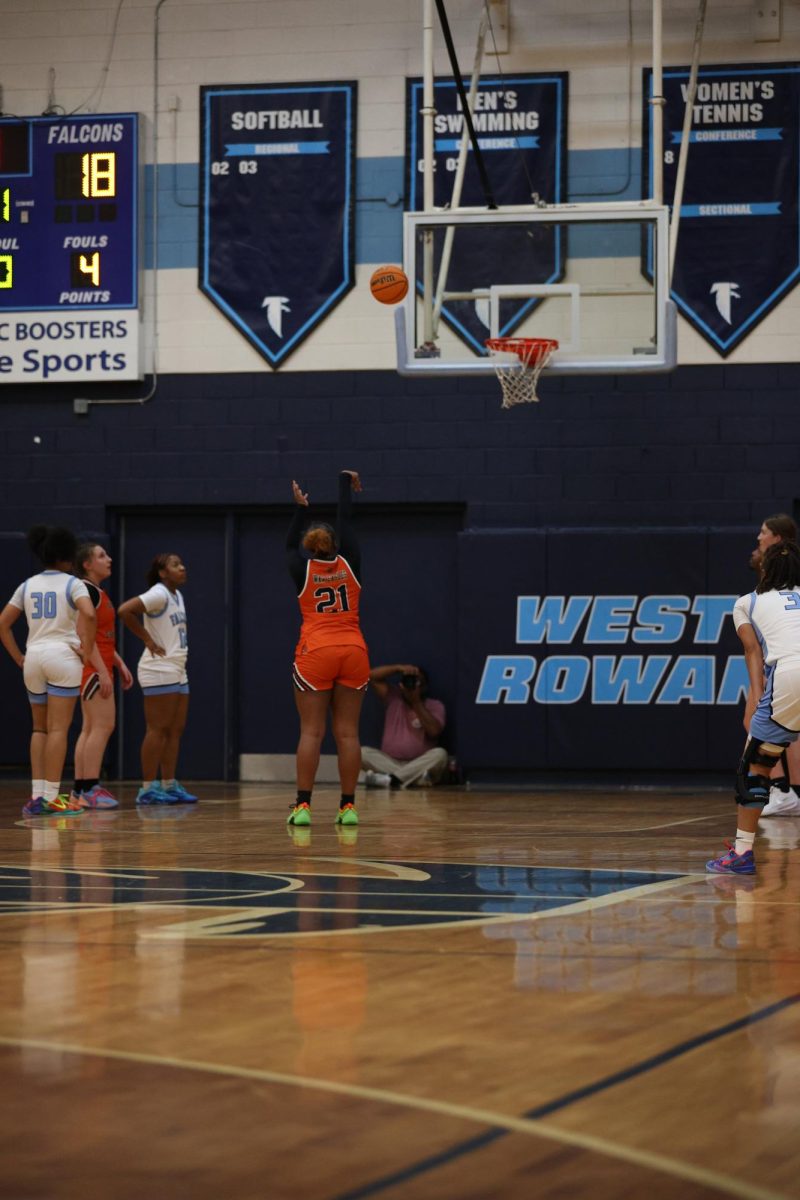 After being fouled on, junior Londyn McDowell plants her feet on the free throw line and adds more points on the board for the War Eagles.