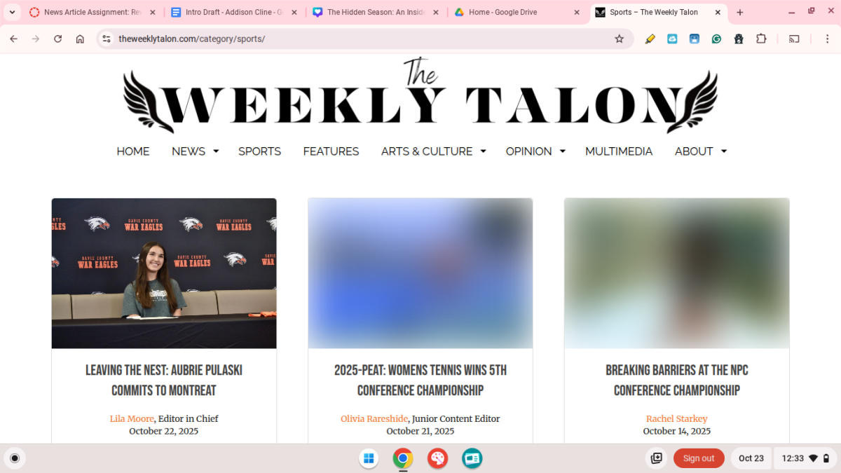 A screenshot of the Weekly Talon website from a DHS student Chromebook shows certain images for news stories being automatically blurred by the web filter AristotleK12.
