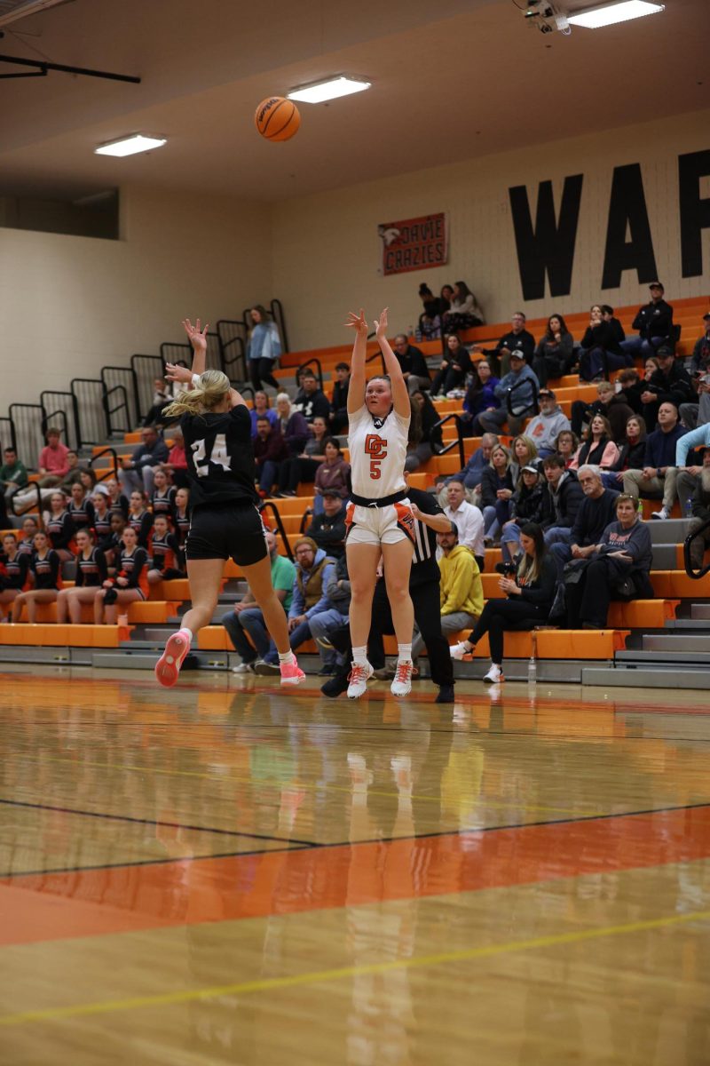 Junior Madison Daugherty shooting the 3 pointer nearing the end of the 2nd quarter.