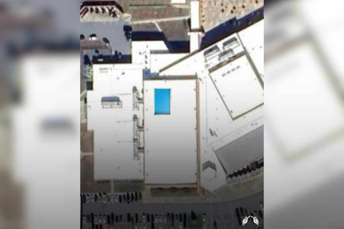 An aerial view of Davie High shows the school's rooftop pool minus winter-weather-related damages.