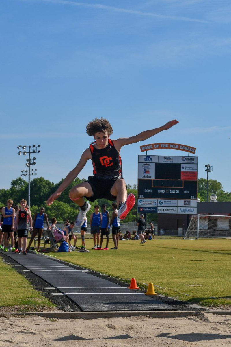 Skylar Nunley takes on the long jump at the Davie County Home meet. 