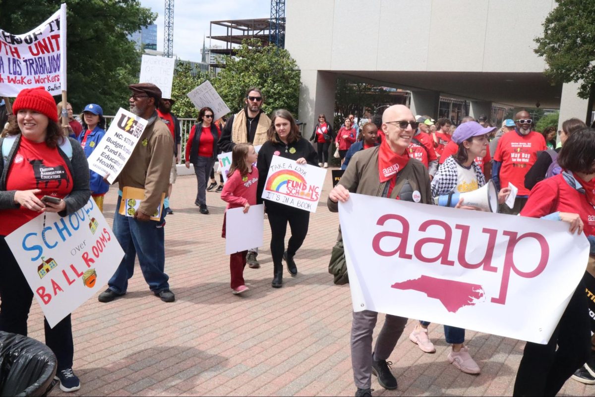 Protesters from around the state gather at Halifax Mall outside the North Carolina General Assembly ahead of the May Day Protest assembled by the North Carolina Association of Educators. The rally was part of the "Kids Over Corporations" campaign. | Photo courtesy Matt Barker